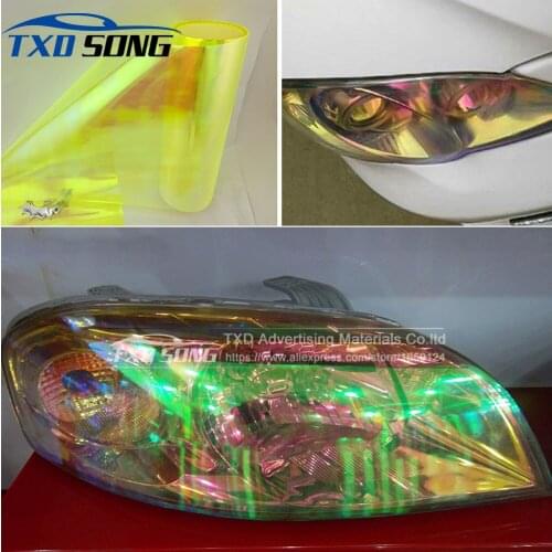 1 Roll Yellow Rainbow Chameleon Headlight Film Taillight Tint Fog Light Vinyl Wrap Glossy chameleon headlight tint vinyl film