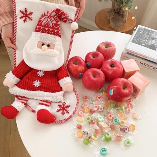 3D Santa Christmas Stockings Knitting Wool Sock Children Xmas Gift Candy Bag for Fireplace Xmas Tree Hanging New Year Decoration