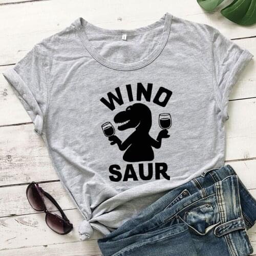 Winosaur Dinosaur T-shirt Women Crewneck Slogan Graphic Summer Tee Shirt Top Funny Mom Life Drinking Cotton Tshirt Drop Shipping