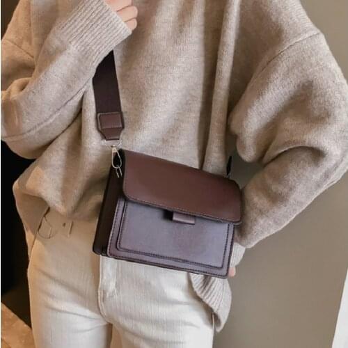 Women Crossbody Bag Solid Color Wide Shoulder Strap Small Square Bag Retro Casual Messenger Bags Сумка Женская Сумки Для Женщин