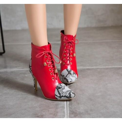 Ankle Boots For Women Pointed Fashion Plush Warm Autumn Winter Short Boots Lace up Thin Heels Comfortable Big Size 50 Shoes 3991