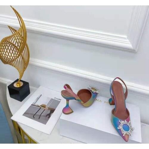 Womens Shoes Begum Pumps Rainbow Genuine Leather Crystal Fashion Pumps Real Photos