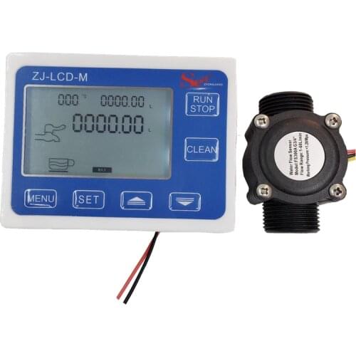 ZJ-LCD-M flow meter+ temperature+ G3/4" flow sensor LCD Display controller for water liquid measurement