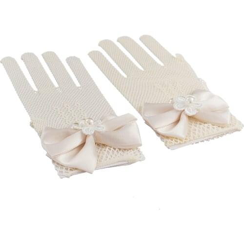 1 Pair Flower Girl Satin Bowknot Lace Mesh Gloves Bridesmaid Communion Party Bridal Gloves