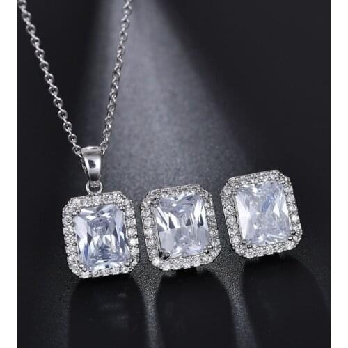 11.11 Sale Square Womens Jewelery Sets Made with AAA Cubic Zirconia High Quality Silver Plated Bridal Wedding Party Jewelry Gift