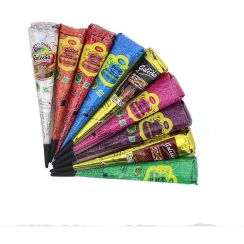 12Pcs/Box Henna Tattoo Paste Black Brown Red White Henna Cones Indian For Temporary Tattoo Sticker Body Paint Art Cream Cone