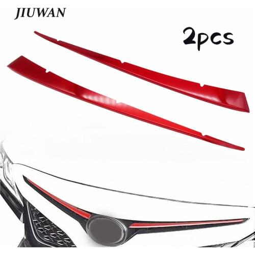 2 Pcs New Red Stainless Steel Front Grille Cover Center Mesh Trims Radiator Strips Automobile Parts for Toyota Camry 2018 2019