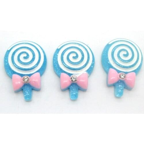 20Pcs Blue Resin Lollipop Beads Decoration Crafts Flatback Cabochon Scrapbooking Fit Hair Clips Embellishments Diy