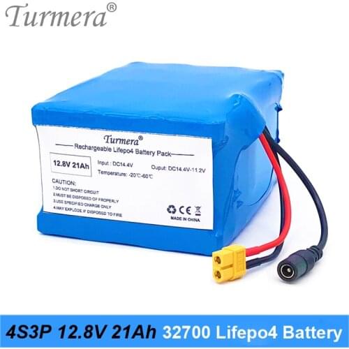 32700 4S3P 12.8V 21Ah Lifepo4 Battery Pack with 4S 40A Balanced BMS for Electric Boat and Uninterrupted Power Supply 12V Turmera