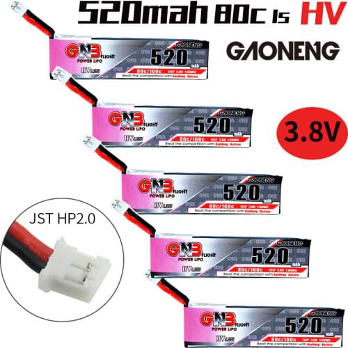 5PCS Gaoneng GNB FPV Batteries 520mAh 3.8V 80C 1S HV 4.35V PH2.0 Plug Lipo Battery For Tinyhawk Kingkong LDARC TINY