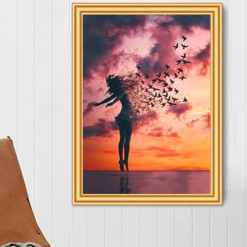 5D DIY Diamond Painting Sunset Broken Landscape Cross Stitch Mosaic Picture of Rhinestones Decor Full Diamond Embroidery Girl