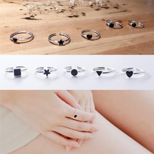 925 Silver Finger Rings For Women Black Star Square Heart Geometric Ring Anillos Bague Femme Korea Jewelry Accesories Party Gift