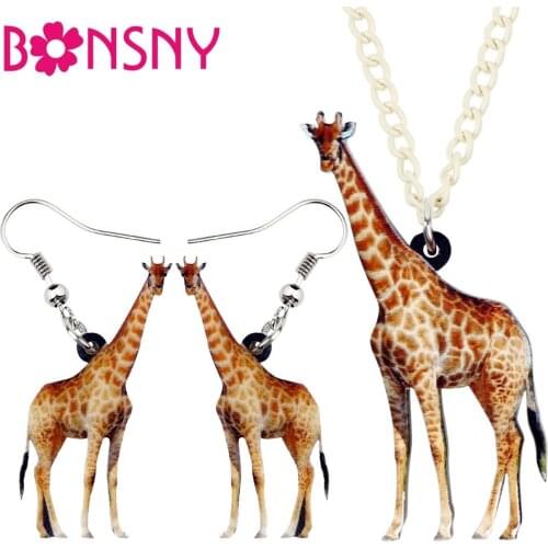 Bonsny Statement Acrylic Jungle Giraffe Earrings Necklace Chain Collar Wild African Animal Jewelry Sets For Women Girls Teens