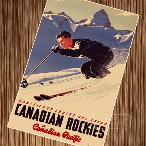 Canadian Rockies Ski Skiing Pacific Travel Tour Retro Poster Canvas Painting DIY Wall Paper Posters Home Decor Gift
