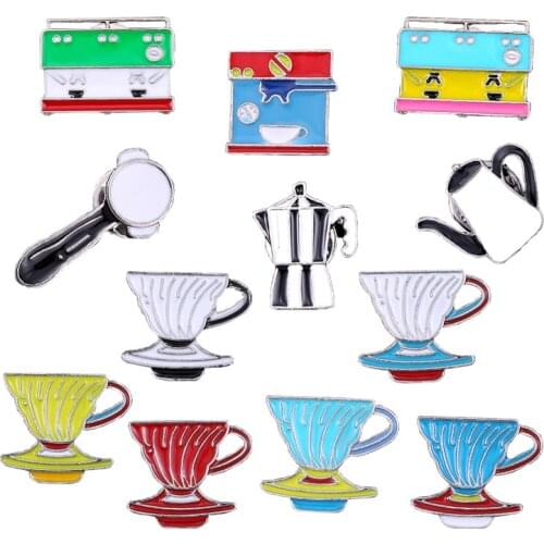 All About Coffee Enamel Pin Coffee Bean Pot Cup Latte Cappuccino Brooches Bag Lapel Pin Clothes Badge Jewelry Gift for barista