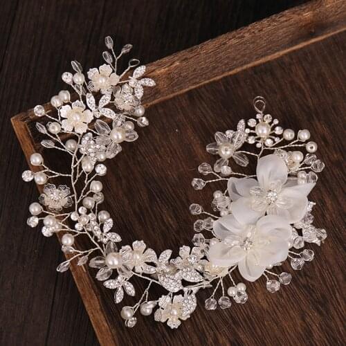 Silver Color Crystal Flower Hair Comb Wedding Hair Accessories Hair Ornaments Bridal Tiara Pearl Hair Combs Jewelry Headpiece