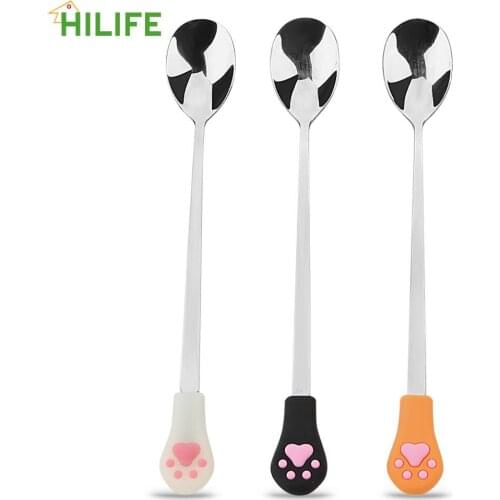 HILIFE Tableware Candy Tea Drink Spoon Coffee Spoons Stainless Steel Cute Cat Claw Kitchen Supplies Fruit Fork Dessert Spoon