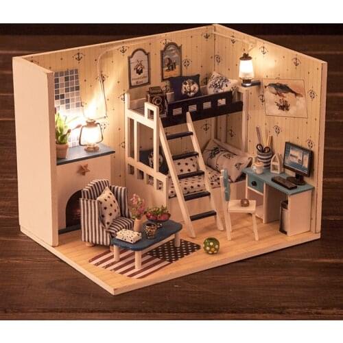 IiE CREATE Dollhouse Q009 Dark Blue Dream Miniatrue DIY Kit With Lights And Dust Cover