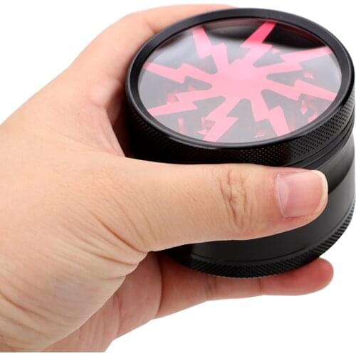 Tobacco Grinder Spice Weed Cutter Latest Lightning-Shaped 63MM 4-layer Aluminum Alloy Transparent Smoking Herb Cutter