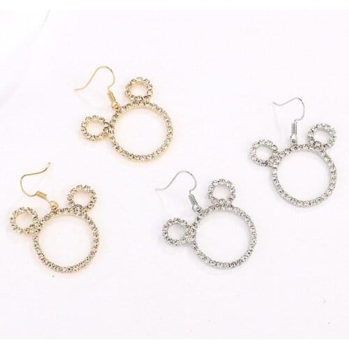 Circle Cartoon Mickey Mouse Earrings Hollow Crystal Earrings Dangle Earring Fashion Accessories Girls Jewelry Gifts