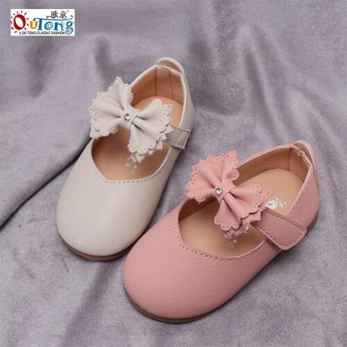 Outong Summer Fashion Children Shoes Lovely Bow Design Solid Little Leather Soft Toddler Baby Girls' Shoes All-Match Dresses