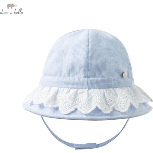 DB17705 dave bella summer fashion new born baby girls cute bow striped print girl hat