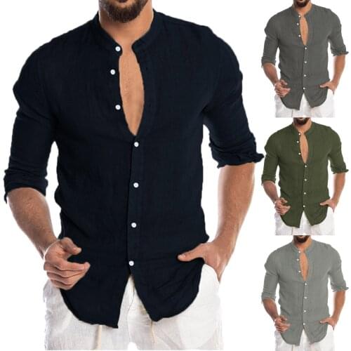2021 Mens Fashion Casual Shirt Solid Color Collar Cardigan Long Sleeve Shirt Top Comfy Cotton High Quality Shirts Dropshipping