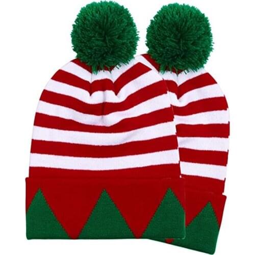 MYZOPER Christmas Knitting Splice Geometric Pompom Hat Keep Warm Elasticity Stripe Unisex Party Fashion New Beanie Winter Hat