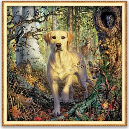 Animal Dog Labrador DIY Cross Stitch Embroidery 11CT Kits Craft Needlework Set Cotton Thread Printed Canvas Home Decoration New