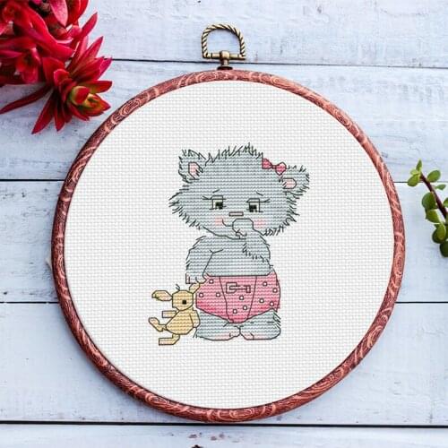 Baby cat cross stitch kit DMC brand thread animal dog count canvas fabric embroidery handmade needlework craft