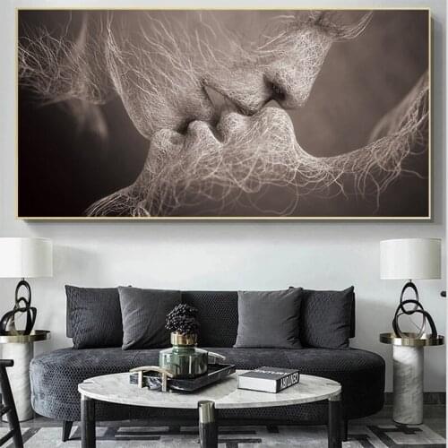 Black Love Kiss Canvas Painting Abstract Print Poster Pictures Home Bedroom Living Room Decoration Wall Art Cuadros