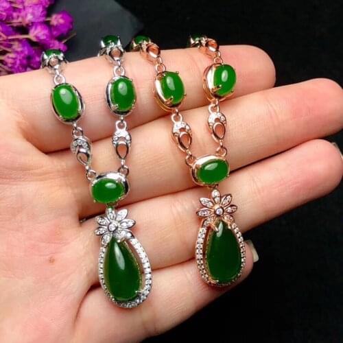Natural green jasper gem Pendant necklace S925 silver natural gemstone necklace Fashion water drop woman girl party jewelry
