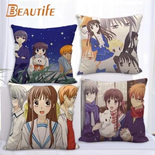 45X45cm Fruits Basket Anime Pillow Cover Square Zipper Cotton Linen Fabric Pillow Cases Bedroom Home Decorative Boys Girls Gift