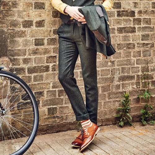 NE High Quality 2017 New Autumn Winter Men 31% Wool Warm Wedding Groom Suits Blazers Pants Mid Waisted Slim Casual Retro Pant