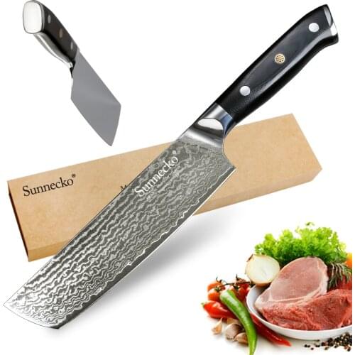 Sunnecko 7" inch Cleaver Chef Knife Kitchen Knives 73 Layers Japanese Damascus VG10 Steel Sharp Blade G10 Handle Cutting Tools