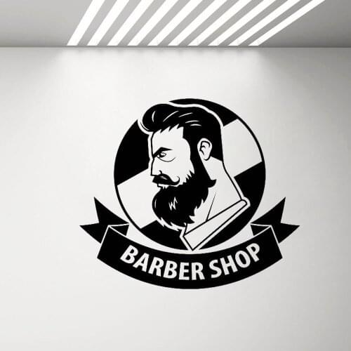 Barber Shop Wall Stickers for Men Hair Salon with Ribbon logo Decor Vinyl Wall Decals Removable Store Posters Window Decor G593