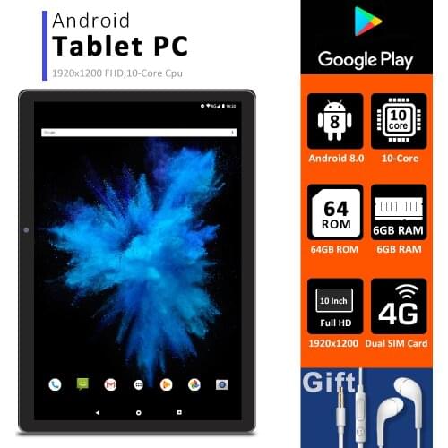 CIGE 10 Inch Tablet PC Android 8.0 6GB RAM 64GB ROM 10 Core 1920X1200 FHD 4G Lte 5G WiFi GPS Childrens With Keyboard 10.1