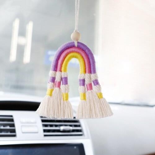 Hand-woven rainbow creative car pendant home decoration wall hanging car Rear View mirror Ornaments car accessories interior