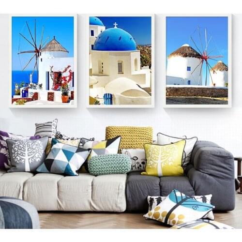 Nordic Modern Simple Oil Painting Aegean Sea Frameless Decorative Painting Living Room Bedroom Restaurant Cafe Bookstore Art