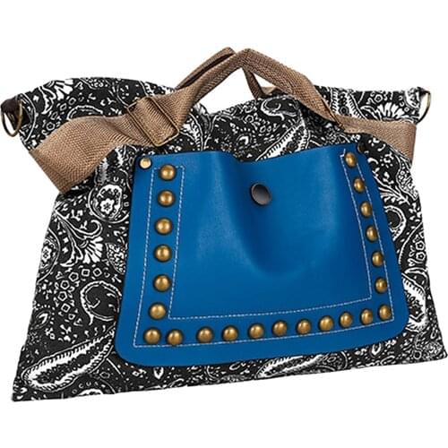 Zipper Ethnic Handle Bag Rivet Handbag Double Sided for Shopping Travel