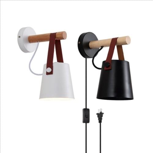 LED Wall Lamps Abajur for Living Room Wall Sconces Light E27 Nordic Wooden belt Wall Light White Black