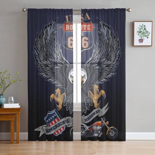 Eagle Banner Motorcycle Window Treatment Tulle Modern Sheer Curtains for Kitchen Living Room the Bedroom Curtains Decoration