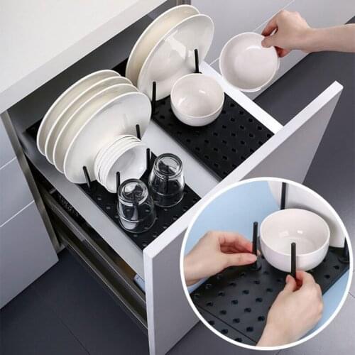 Drawer Dish Storage Rack Retractable Nonslip Pan Lid Racks Adjustable Tableware Lid Shelf For Kitchen Restaurant Dish Rack