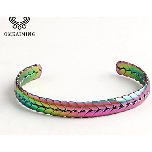 Stainless Steel Colorful Leaf Shape Bracelet for Men and Women, Daily Wear Bracelet, Factory Outlet 8mm Wide