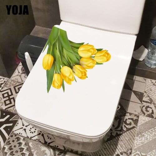 YOJA 23.2×22.8CM Yellow Tulip Home Bathroom Toilet Stickers Modern Decor Wall Decals T1-3059