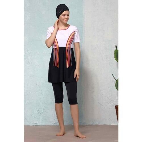 Full Closed Muslim Hijab Jowl Game Colorful Tassel Detail Women Pool Swimwear New Season Trend 2021