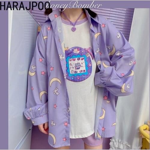 Harajpoo Women Shirt 2020 New Harajuku Loose Korean Version Tops Hong Kong Style Retro College Wind Long Sleeve Student Blouses