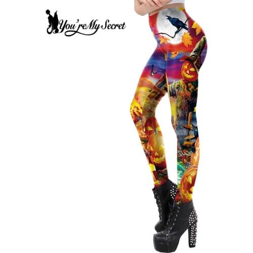 [You're My Secret] Women Fitness Leggings Classic Purim Print Leggings Women Sexy Workout Pants Skull Slim Leggings Trouser