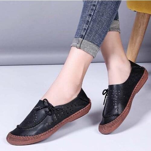 Womens Flat Shoes Moccasins Women Flats 2021 Woman Loafers Leather Female Shoes Slip On Ballet Bowtie Womens Shoe Size 35-45