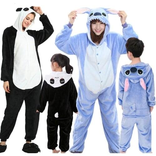 Winter Sleepwear Boys Girls Pajamas Set Kigurumi Unicorn Pajamas For Women Men Onesie Adults Animal Panda Stitch Cosplay Pyjamas
